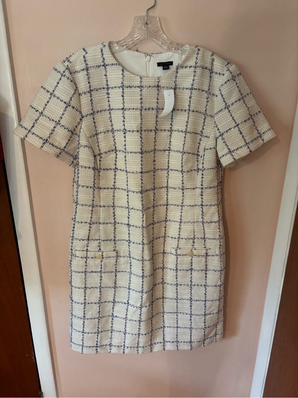 Ann Taylor NWT Cream Tweed Windowpane Shift Dress
